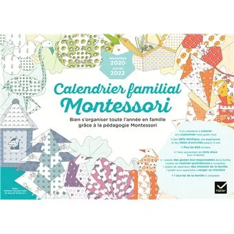 Couverture du Calendrier familial Montessori septembre 2020 – janvier 2022, textes de Kathleen Maurand Soler, Hatier